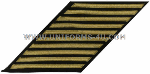 Navy Enlisted Hash marks gold embroidered on serge set of 10. Navy Enlisted Hash marks gold embroidered on serge set of 10.